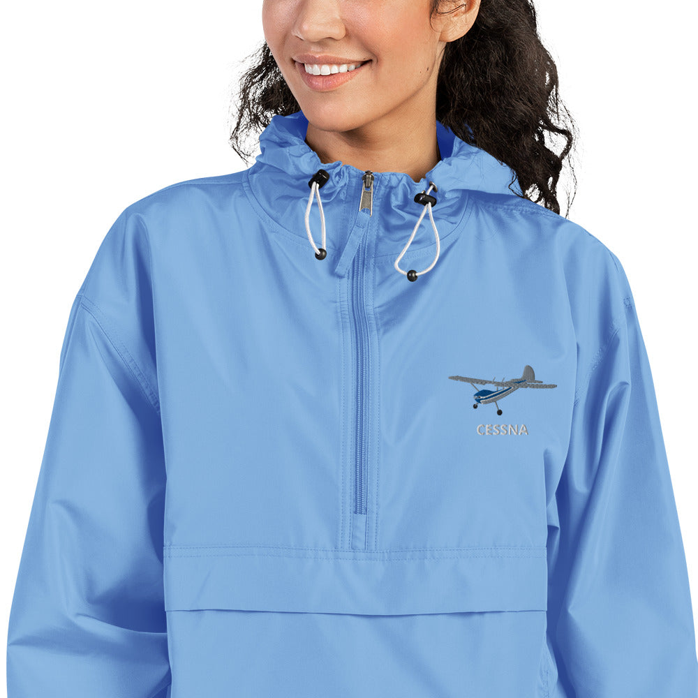 CESSNA 170 Polished grey - Blue Trim  Aviation Rain weather proof Embroidered Champion Packable Zip Jacket.