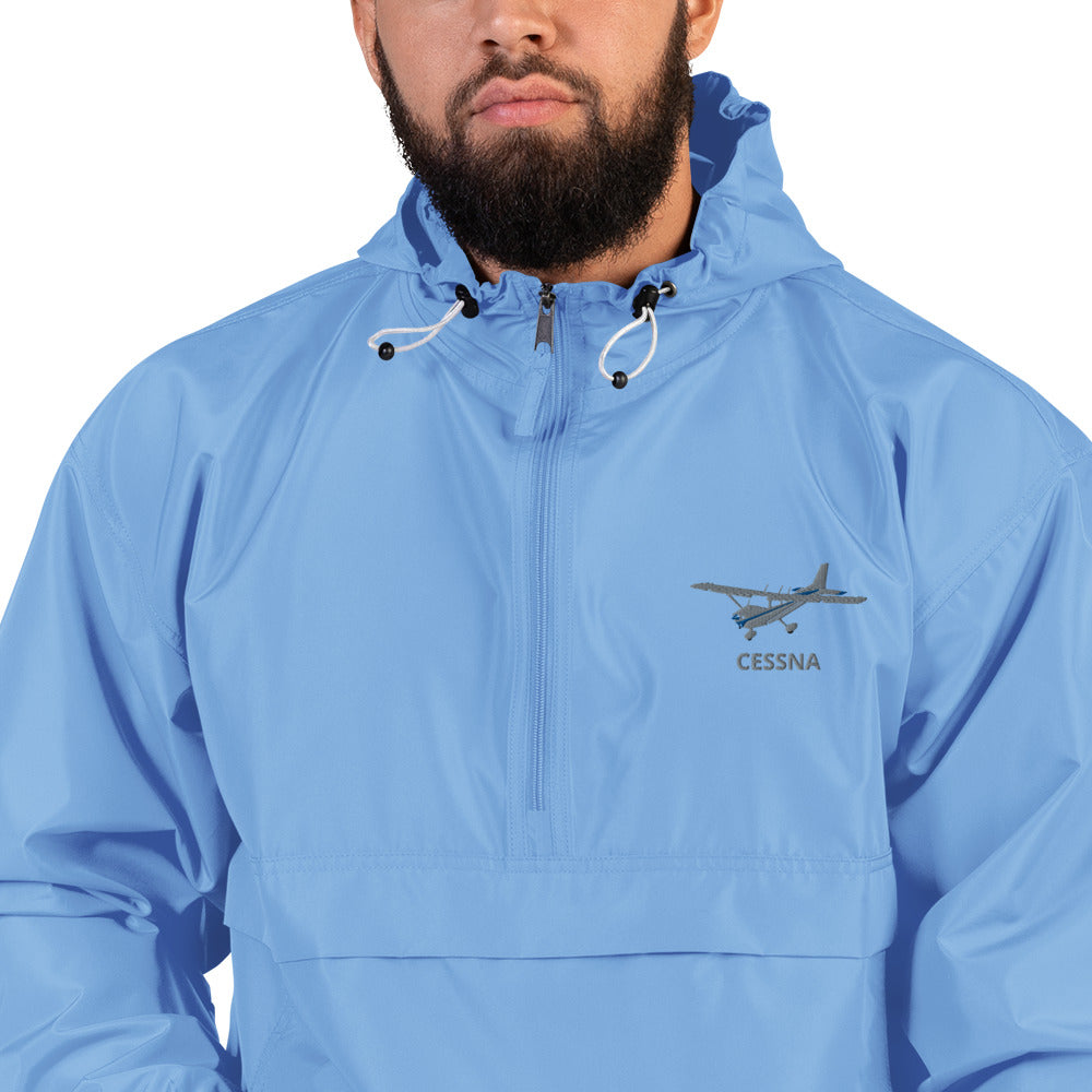 CESSNA 172 Skyhawk Polished grey - Blue Trim Aviation Rain weather proof Embroidered Champion Packable Zip Jacket