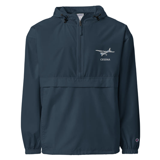 CESSNA 172 Skyhawk White Blue-Trim Aviation Rain weather proof Embroidered Champion Packable Zip Jacket