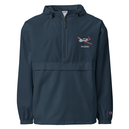 V Tail BONANZA  Tri-color 2 CUSTOM N Number Aviation Rain weather proof Embroidered Champion Packable Zip Jacket - Minimum 2