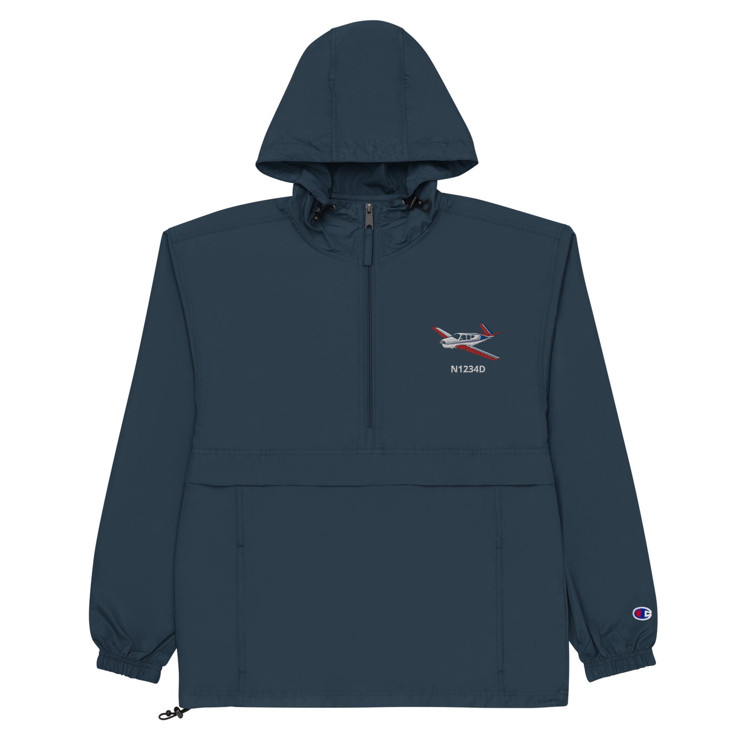 V Tail BONANZA  Tri-color 2 CUSTOM N Number Aviation Rain weather proof Embroidered Champion Packable Zip Jacket