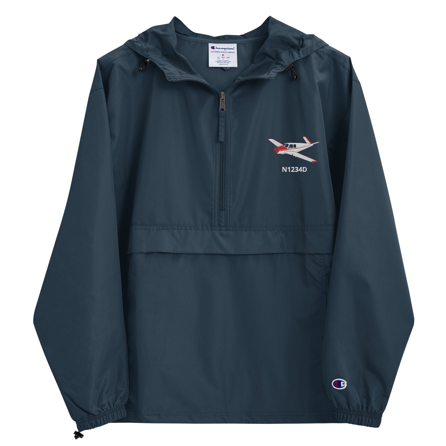 V Tail BONANZA  White Red CUSTOM N Number Aviation Rain weather proof Embroidered Champion Packable Zip Jacket