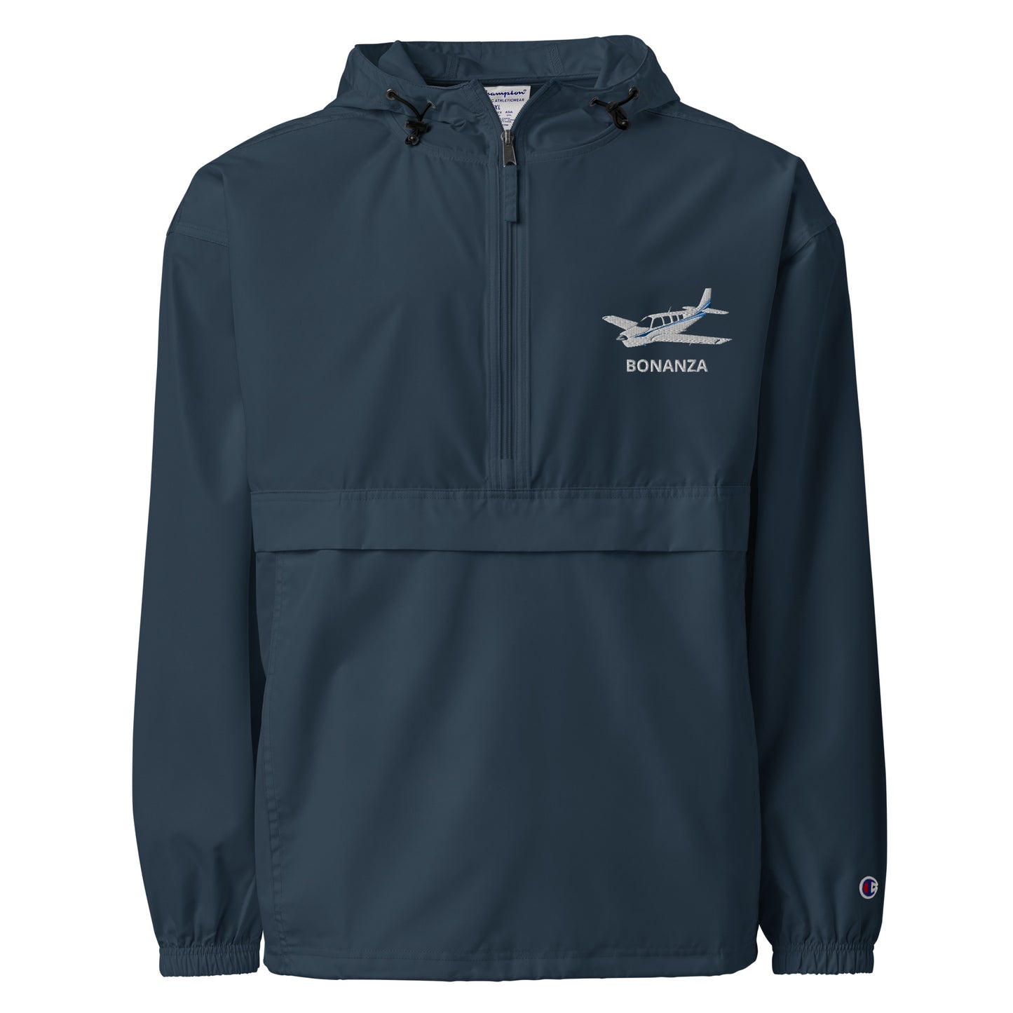 BONANZA A36 Blue Stripe Aviation Rain weather proof Embroidered Champion Packable Zip Jacket.