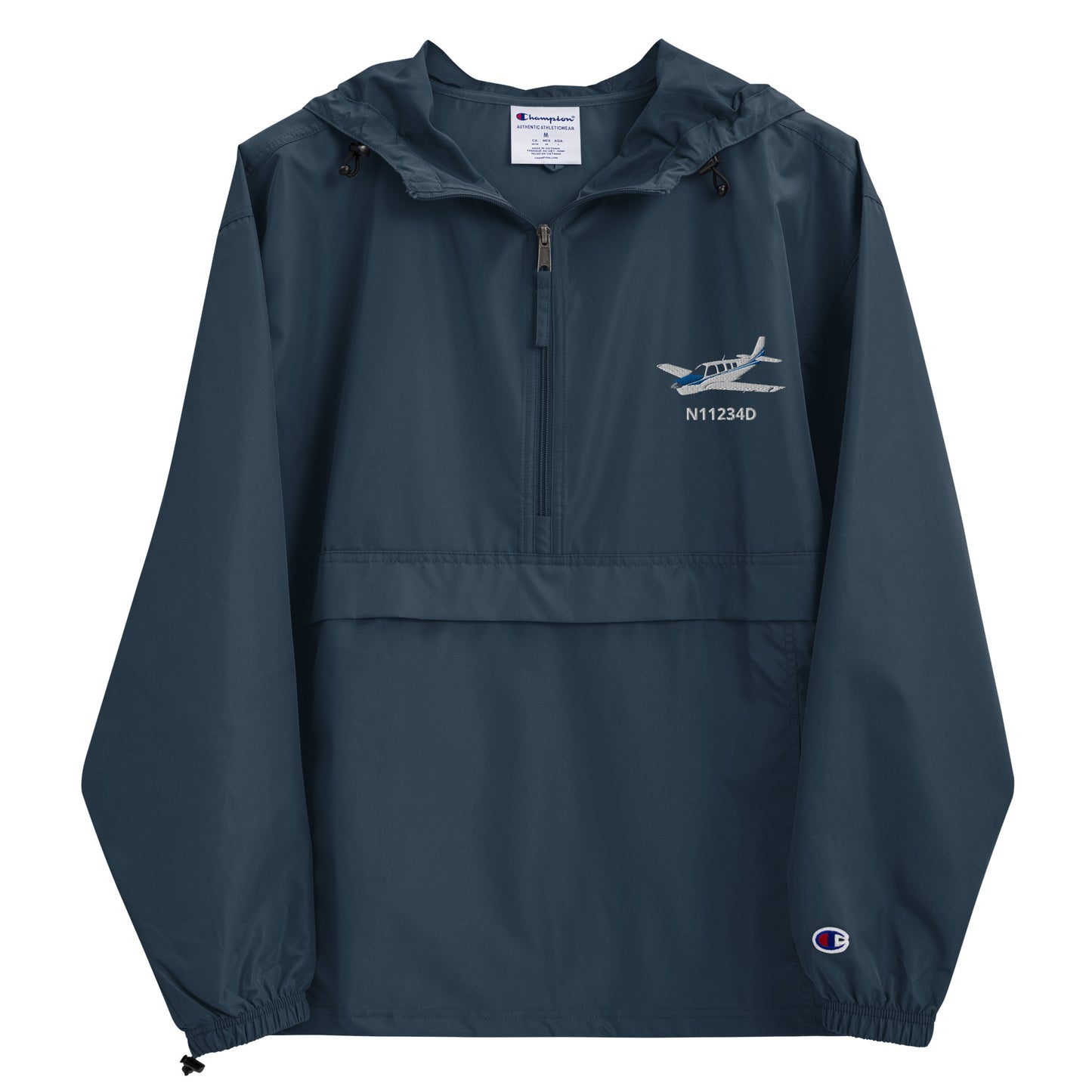 BONANZA A36 White- Blue  CUSTOM N Number Aviation Rain weather proof Embroidered Champion Packable Zip Jacket.