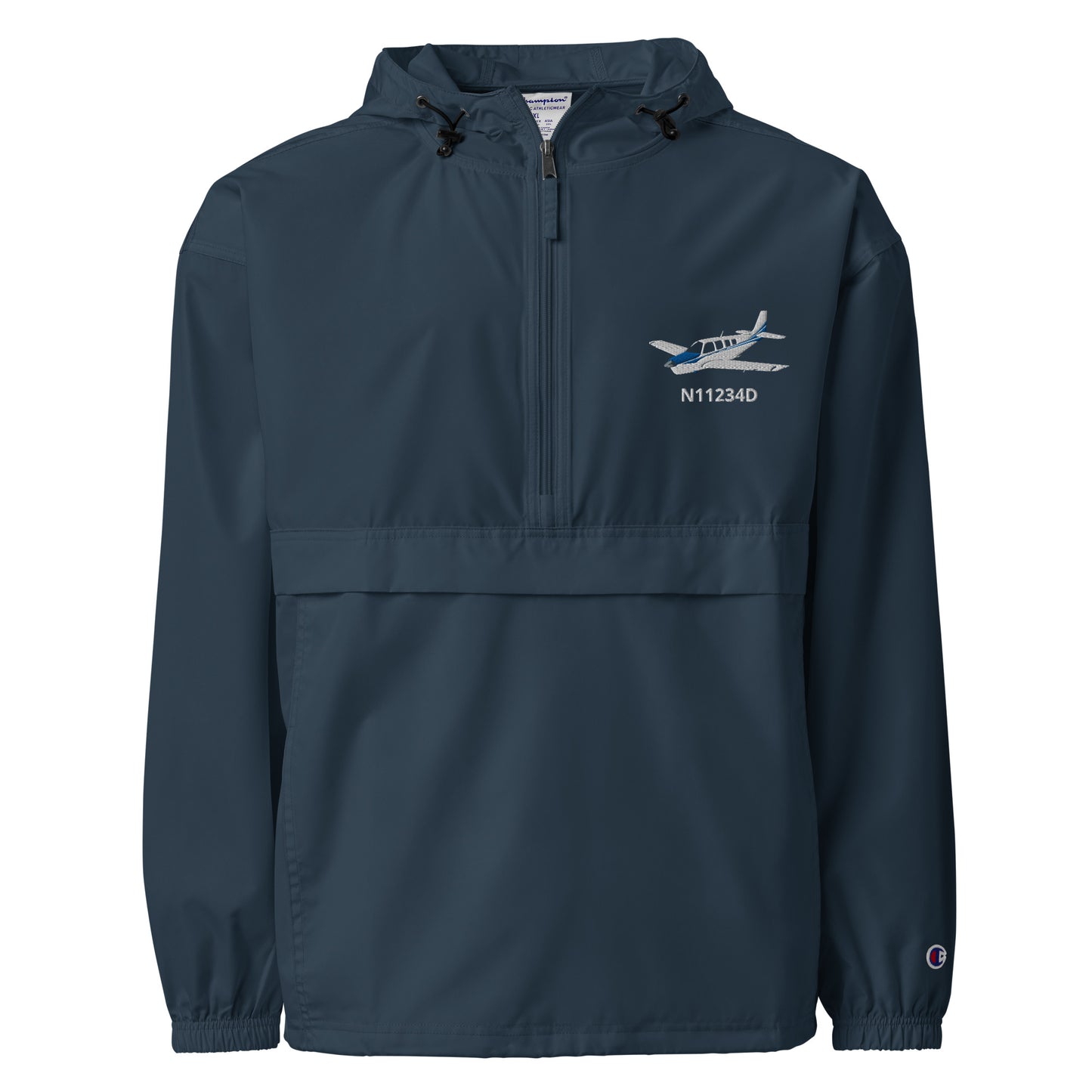 BONANZA A36 White- Blue  CUSTOM N Number Aviation Rain weather proof Embroidered Champion Packable Zip Jacket.