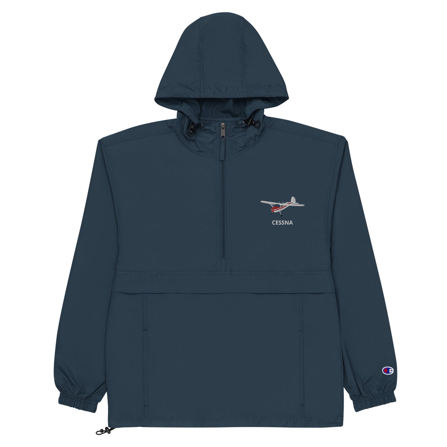 CESSNA 140 White - Red Trim Aviation Rain weather proof Embroidered Champion Packable Zip Jacket