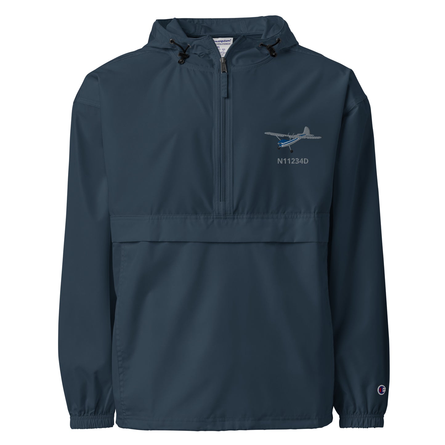 CESSNA 170 Polished grey - Blue Trim CUSTOM N NUMBER Aviation Rain weather proof Embroidered Champion Packable Zip Jacket