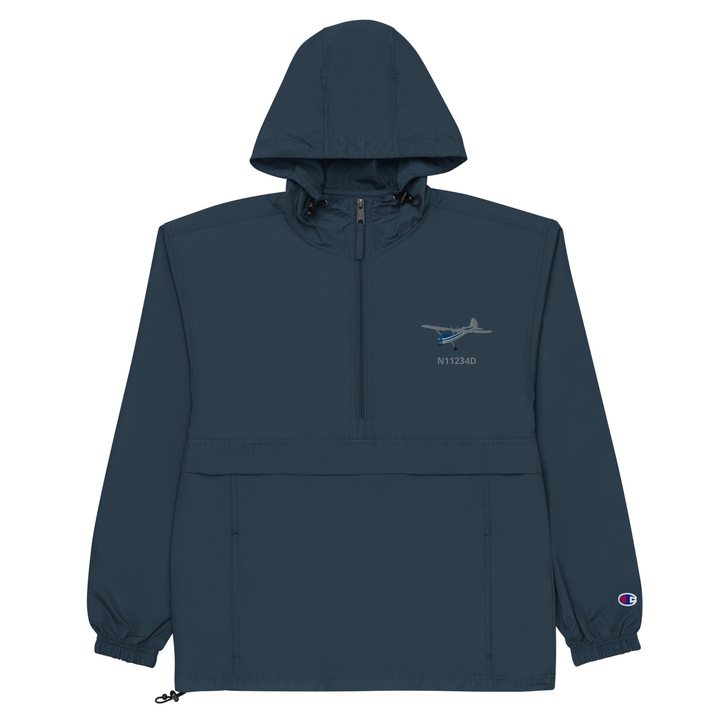 CESSNA 170 Polished grey - Blue Trim CUSTOM N NUMBER Aviation Rain weather proof Embroidered Champion Packable Zip Jacket