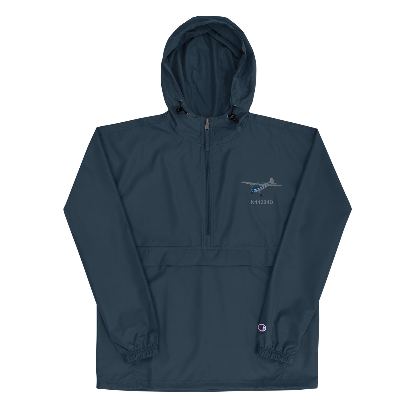 CESSNA 170 Polished grey - Blue Trim CUSTOM N NUMBER Aviation Rain weather proof Embroidered Champion Packable Zip Jacket