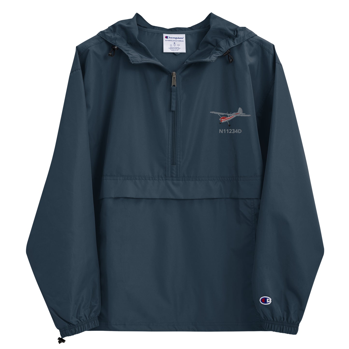 CESSNA 170 Polished grey - Red Trim CUSTOM N NUMBER Aviation Rain weather proof Embroidered Champion Packable Zip Jacket