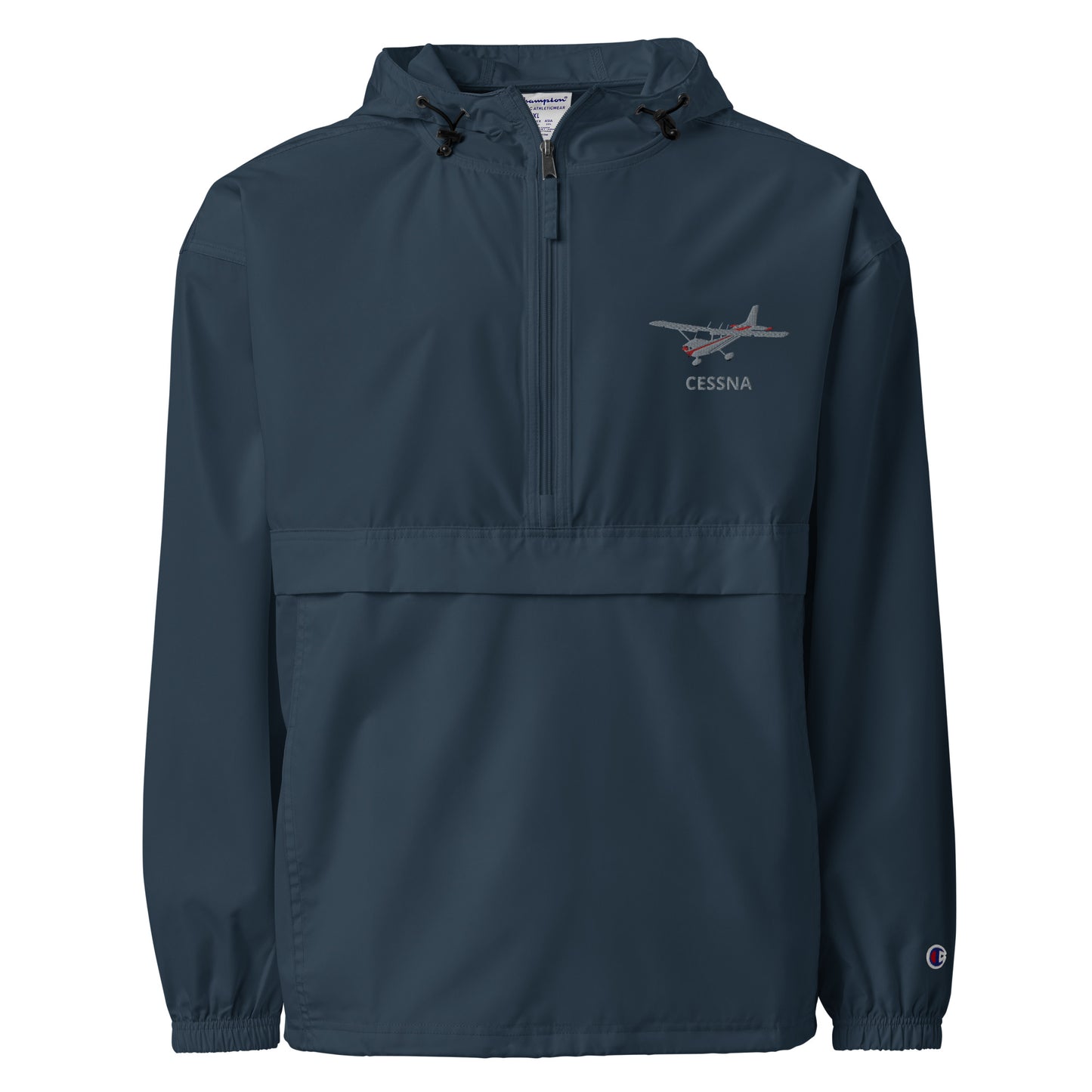 CESSNA 172 Skyhawk Polished grey - Red Trim Aviation Rain weather proof Embroidered Champion Packable Zip Jacket