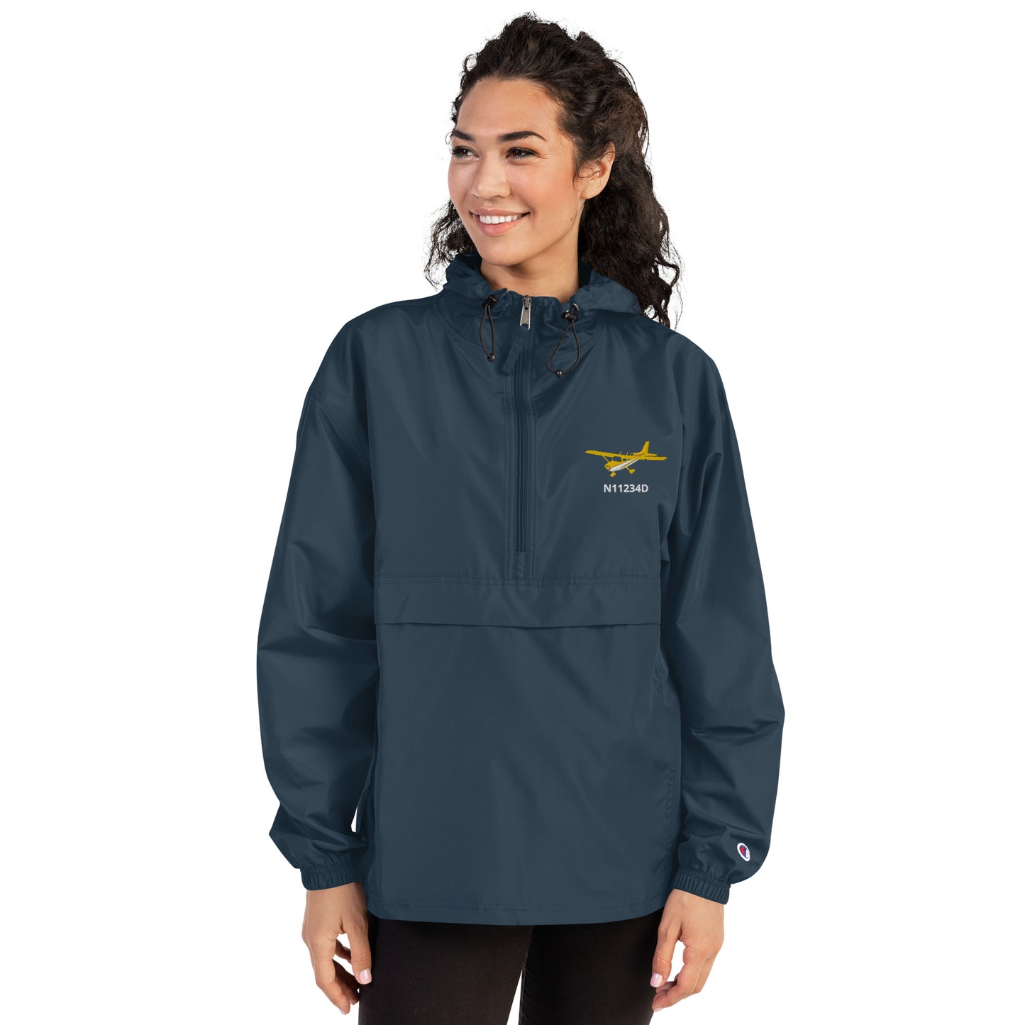 CESSNA 172 Skyhawk Retro Yellow Trim CUSTOM N NUMBER Aviation Rain weather proof Embroidered Champion Packable Zip Jacket