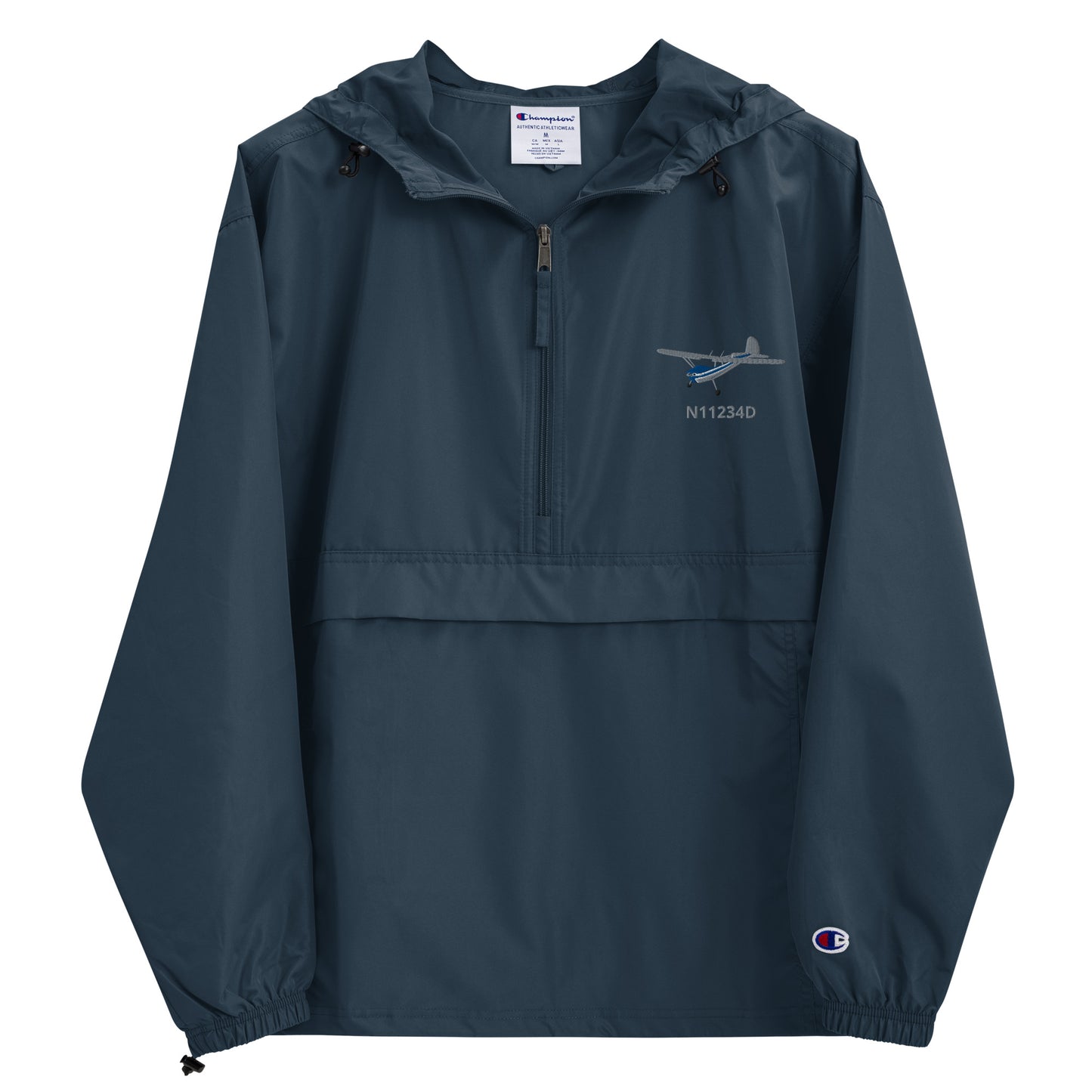 CESSNA 140 Polished grey - Blue CUSTOM N NUMBER Aviation Rain weather proof Embroidered Champion Packable Zip Jacket