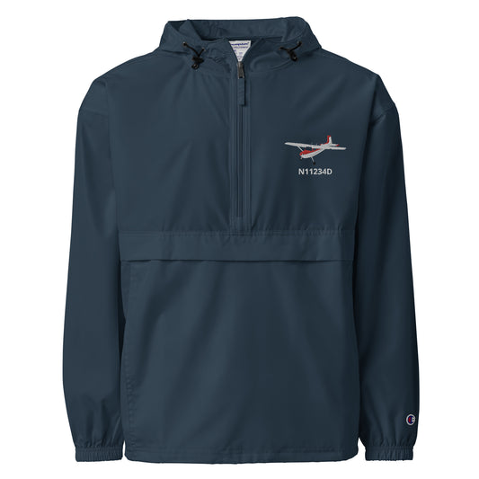 CESSNA 180 Skywagon  CUSTOM N NUMBER Aviation Rain weather proof Embroidered Champion Packable Zip Jacket - Minimum 2