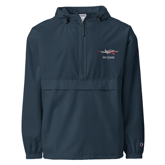 CHEROKEE white-red CUSTOM N Number Aviation Rain weather proof Embroidered Champion Packable Zip Jacket - Minimum 2