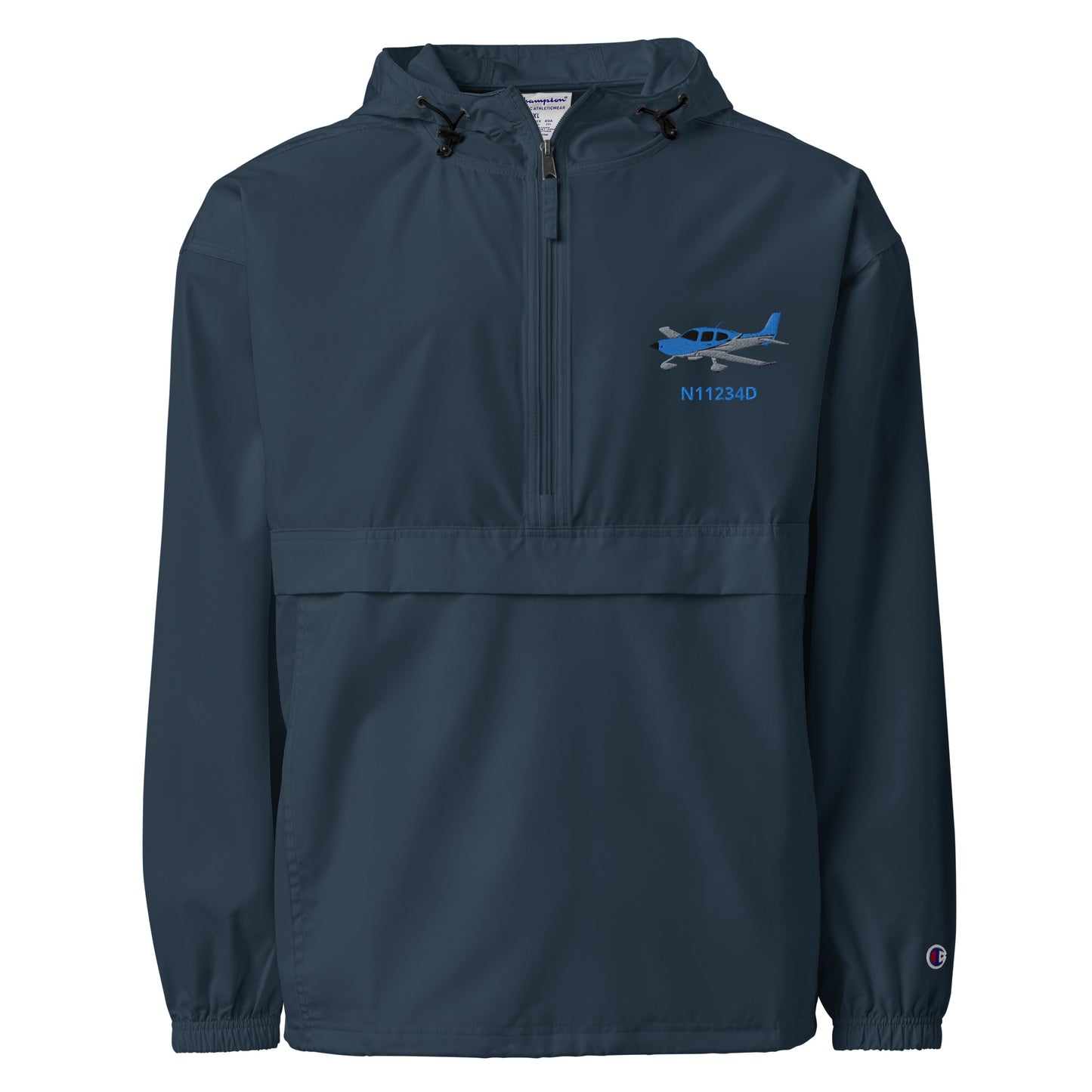 CIRRUS blue -grey  CUSTOM N Number Aviation Rain weather proof Embroidered Champion Packable Zip Jacket