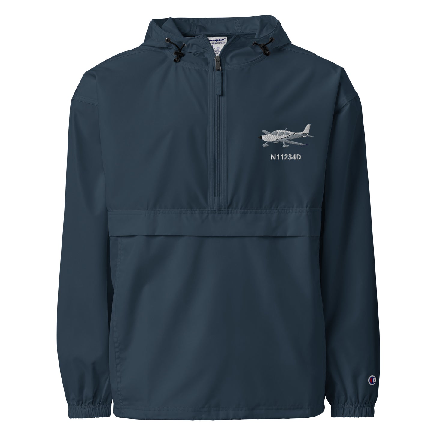 CIRRUS White-grey  CUSTOM N Number Aviation Rain weather proof Embroidered Champion Packable Zip Jacket