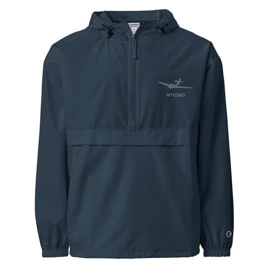 SWIFT polished grey - red trim CUSTOM N Number Aviation Rain weather proof Embroidered Champion Packable Zip Jacket