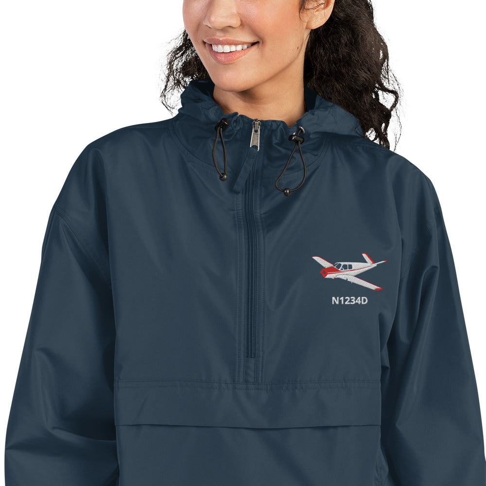 V Tail BONANZA  White Red CUSTOM N Number Aviation Rain weather proof Embroidered Champion Packable Zip Jacket