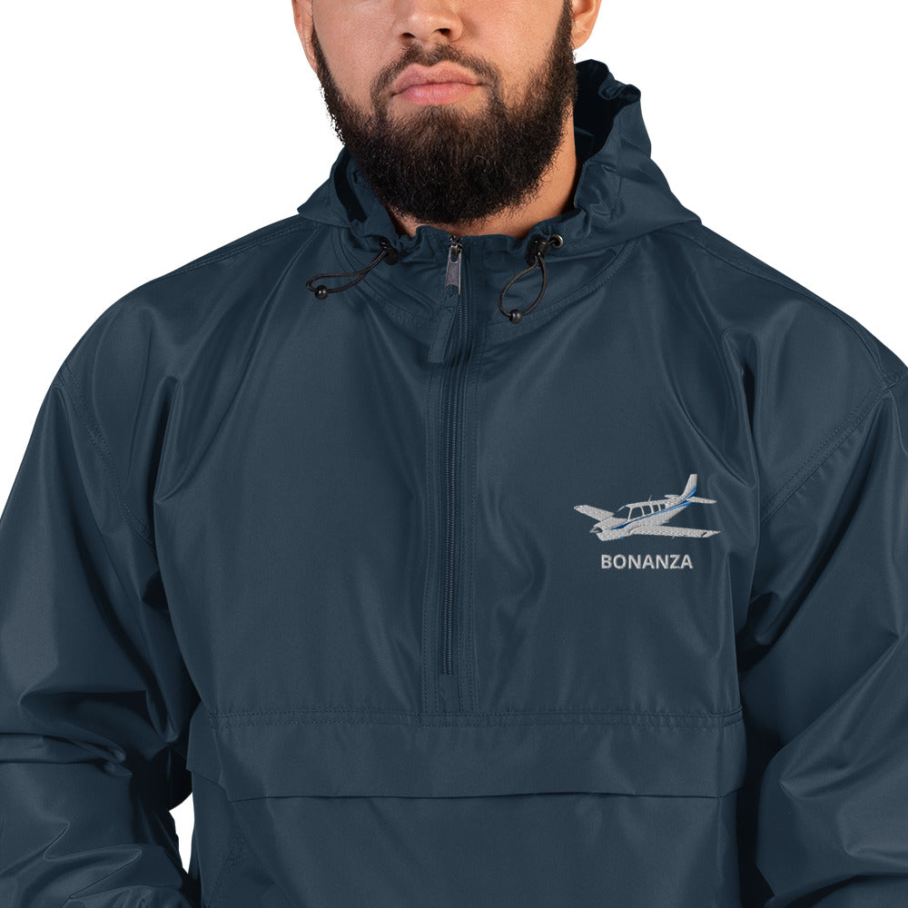 BONANZA A36 Blue Stripe Aviation Rain weather proof Embroidered Champion Packable Zip Jacket.