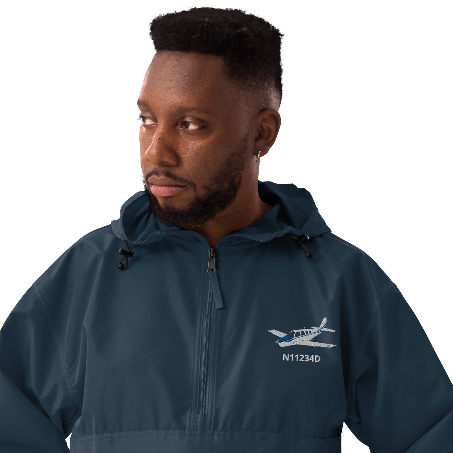 BONANZA A36 White- Blue  CUSTOM N Number Aviation Rain weather proof Embroidered Champion Packable Zip Jacket.