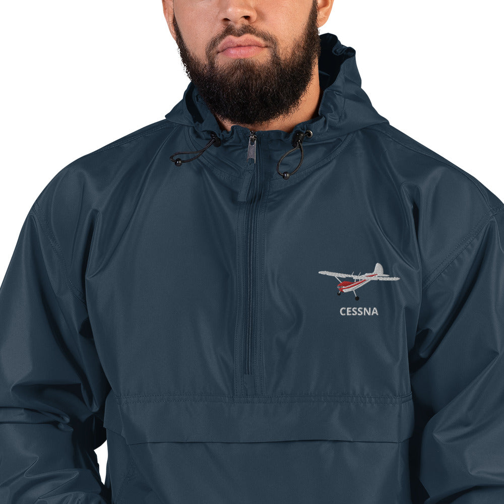 CESSNA 170 White - Red Trim Aviation Rain weather proof Embroidered Champion Packable Zip Jacket.