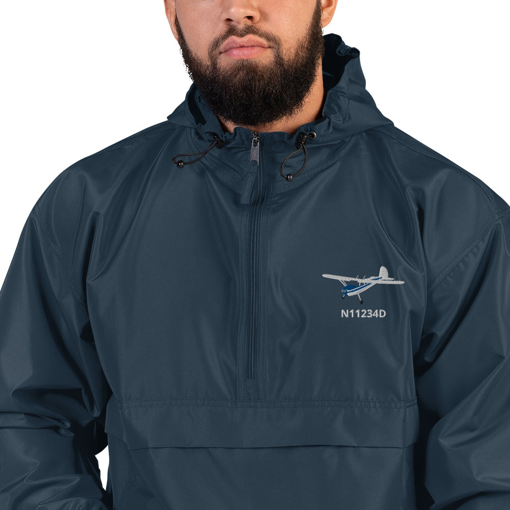 CESSNA 140 White-Blue CUSTOM N NUMBER Aviation Rain weather proof Embroidered Champion Packable Zip Jacket