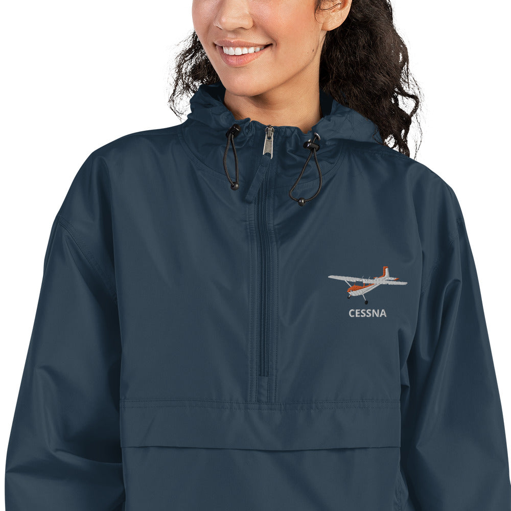 CESSNA 180 Skywagon Aviation Rain weather proof Embroidered Champion Packable Zip Jacket.