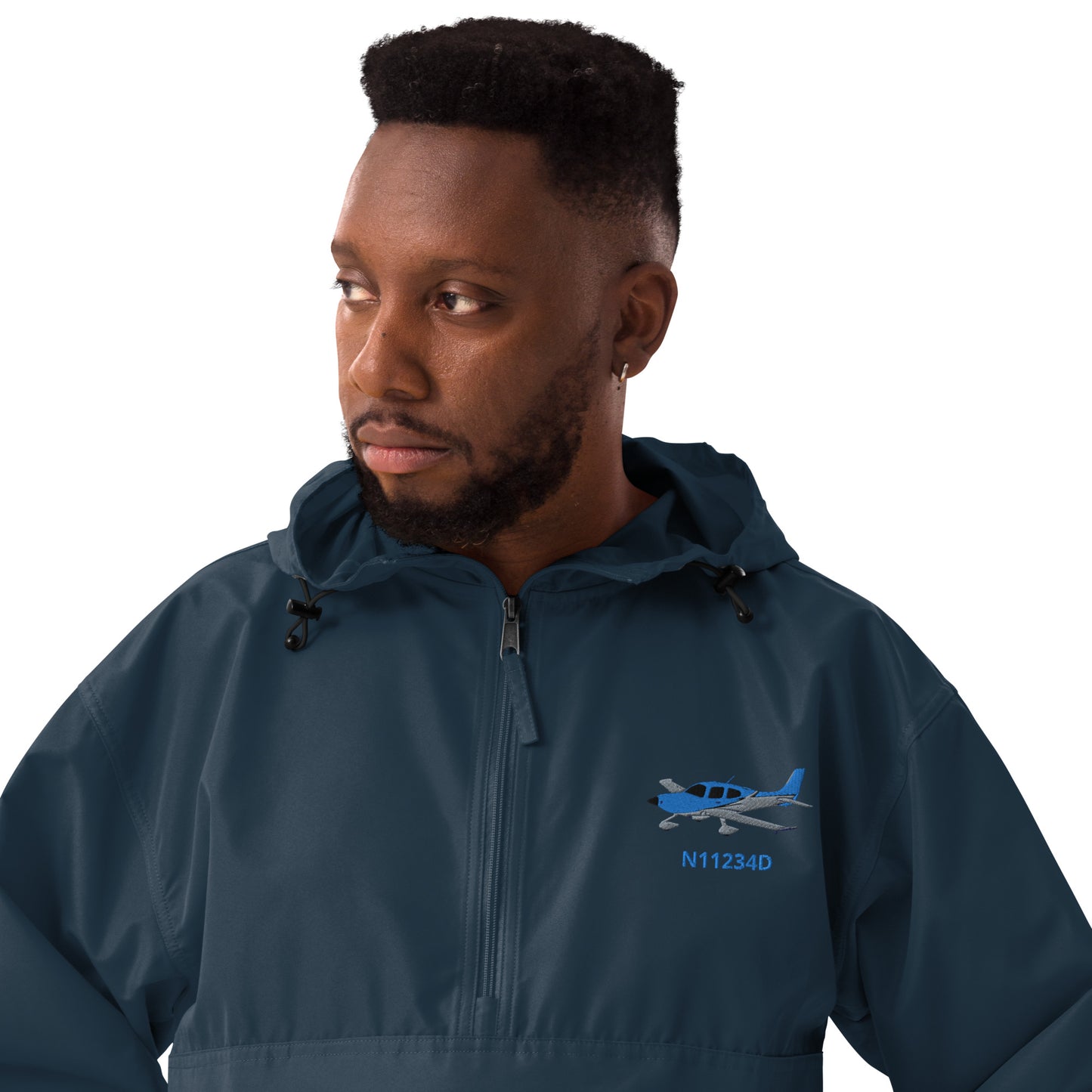 CIRRUS blue -grey  CUSTOM N Number Aviation Rain weather proof Embroidered Champion Packable Zip Jacket