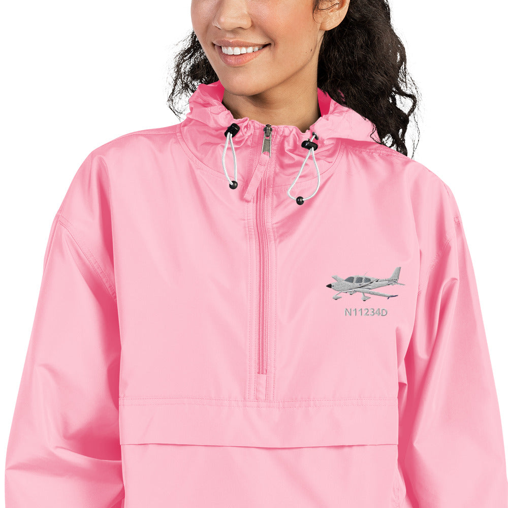 CIRRUS White aircraft CUSTOM N NUMBER Aviation Rain weather proof Embroidered Champion Packable Jacket