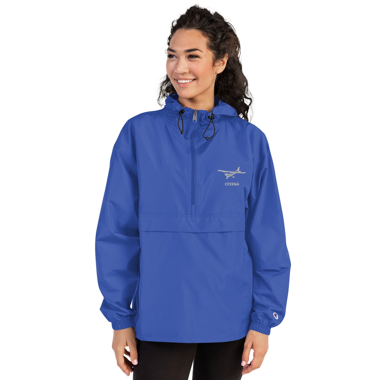 CESSNA 172 Skyhawk White Blue-Trim Aviation Rain weather proof Embroidered Champion Packable Zip Jacket