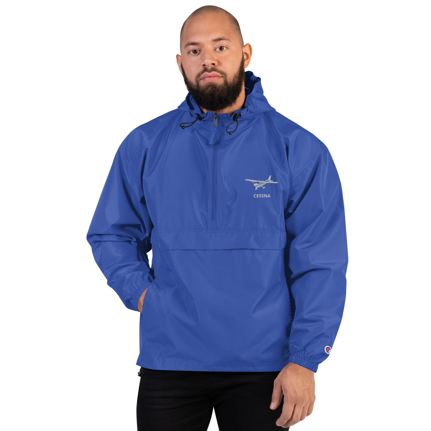 CESSNA 172 Skyhawk White Blue-Trim Aviation Rain weather proof Embroidered Champion Packable Zip Jacket