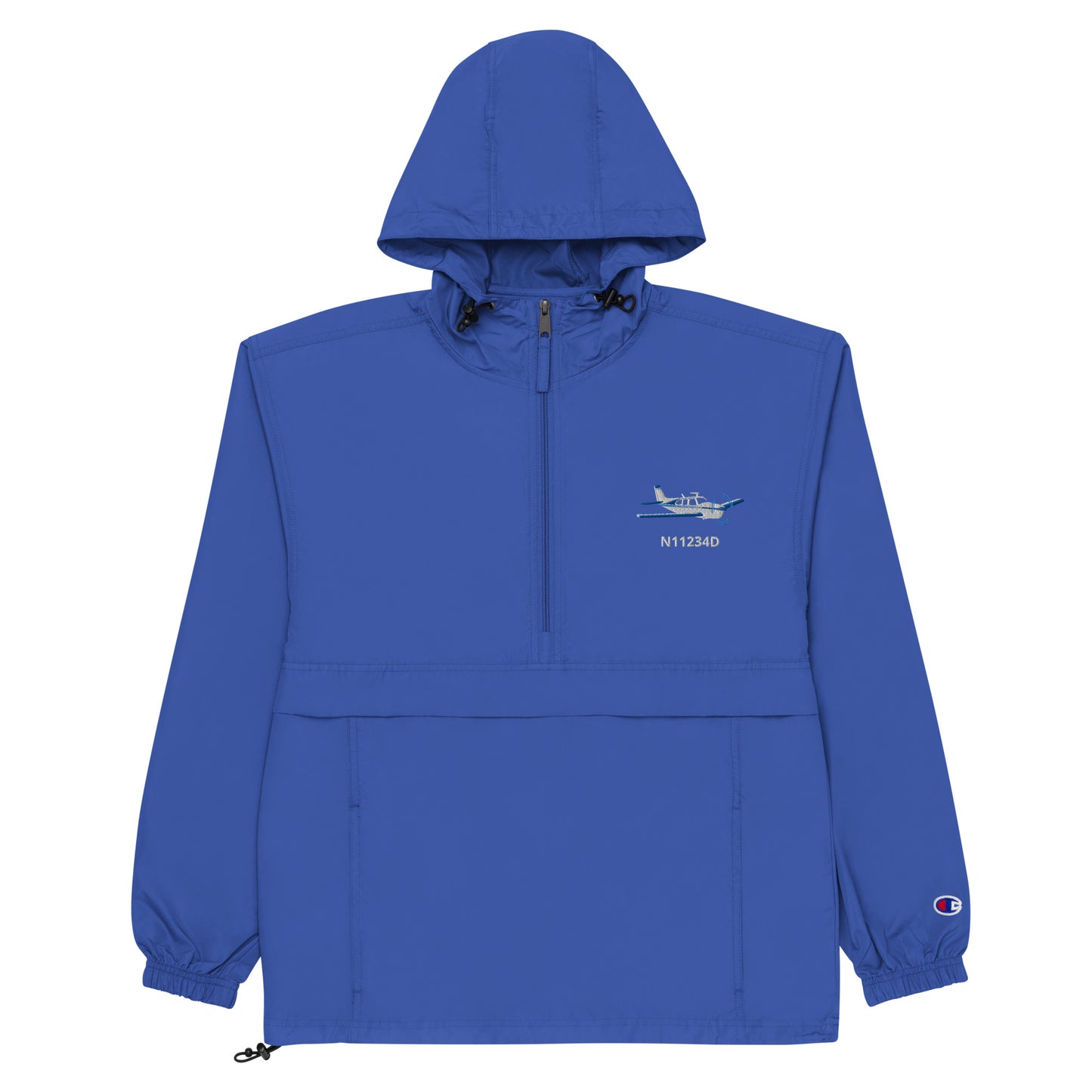 BONANZA F33 Blue - white plane CUSTOM N NUMBER  Aviation Rain weather proof Embroidered Champion Packable Zip Jacket