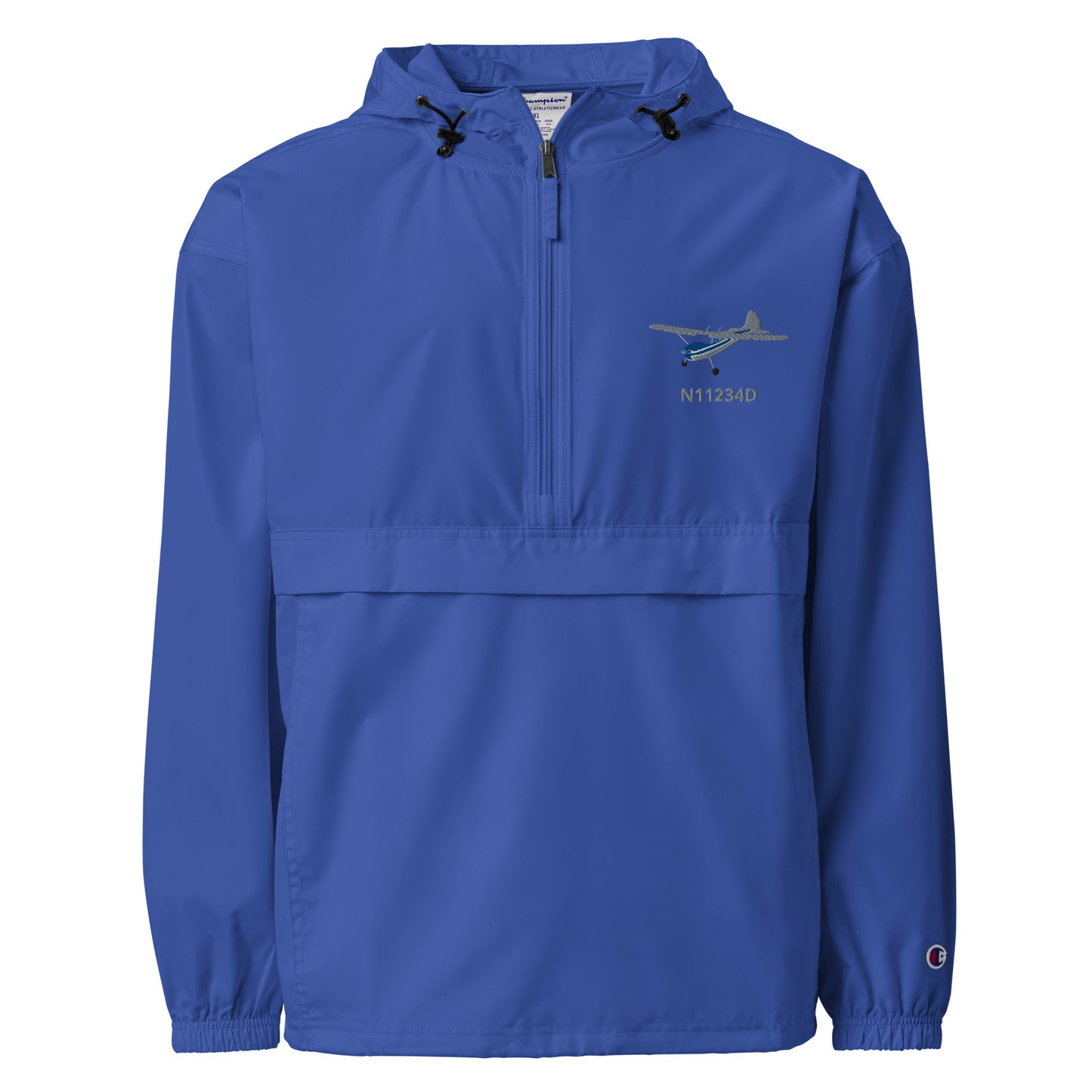 CESSNA 170 Polished grey - Blue Trim CUSTOM N NUMBER Aviation Rain weather proof Embroidered Champion Packable Zip Jacket