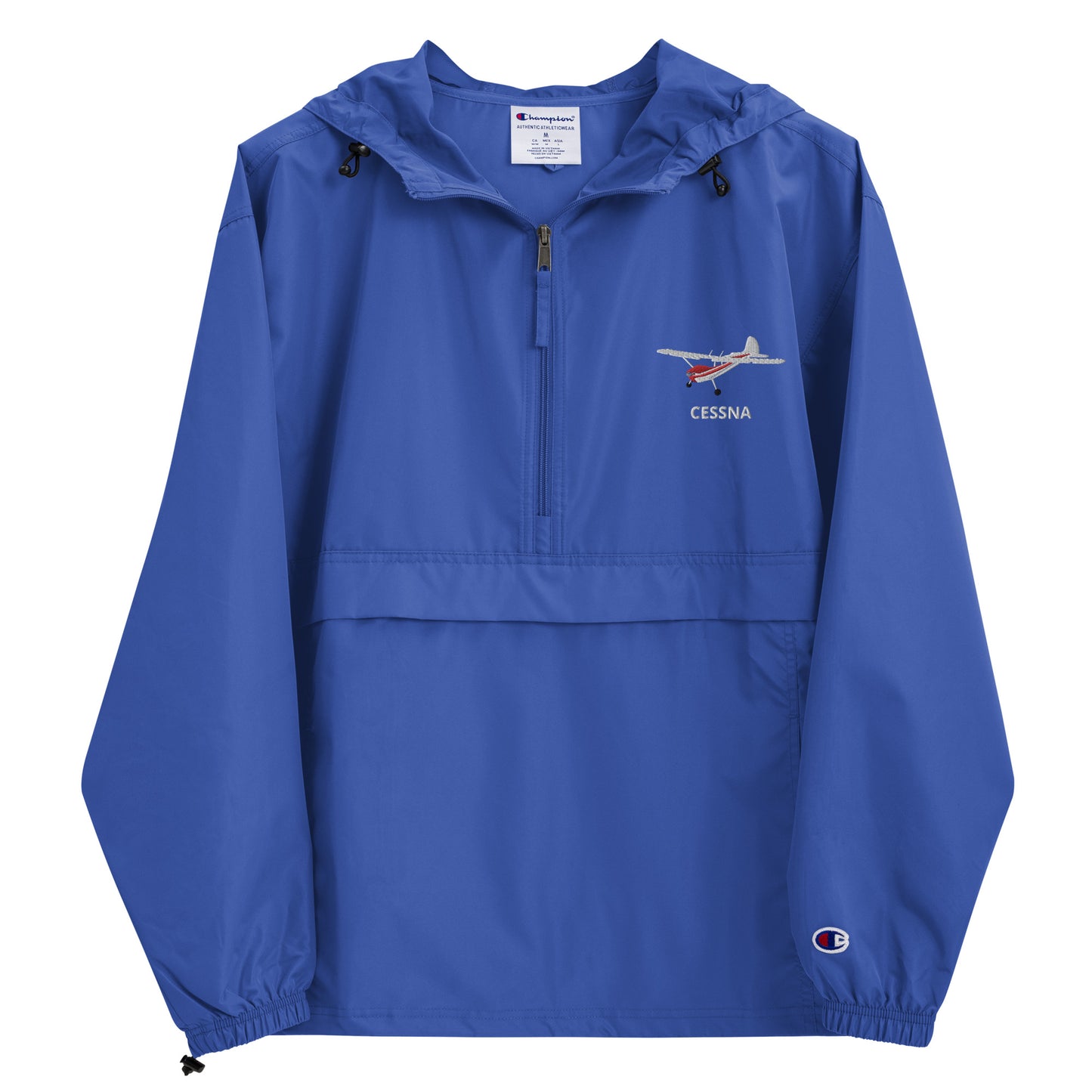 CESSNA 170 White - Red Trim Aviation Rain weather proof Embroidered Champion Packable Zip Jacket.