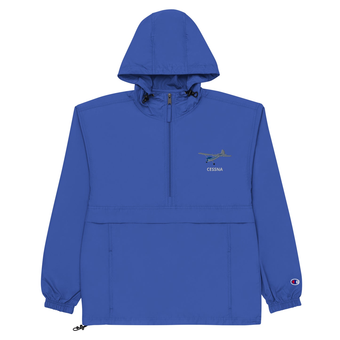 CESSNA 170 Polished grey - Blue Trim  Aviation Rain weather proof Embroidered Champion Packable Zip Jacket.