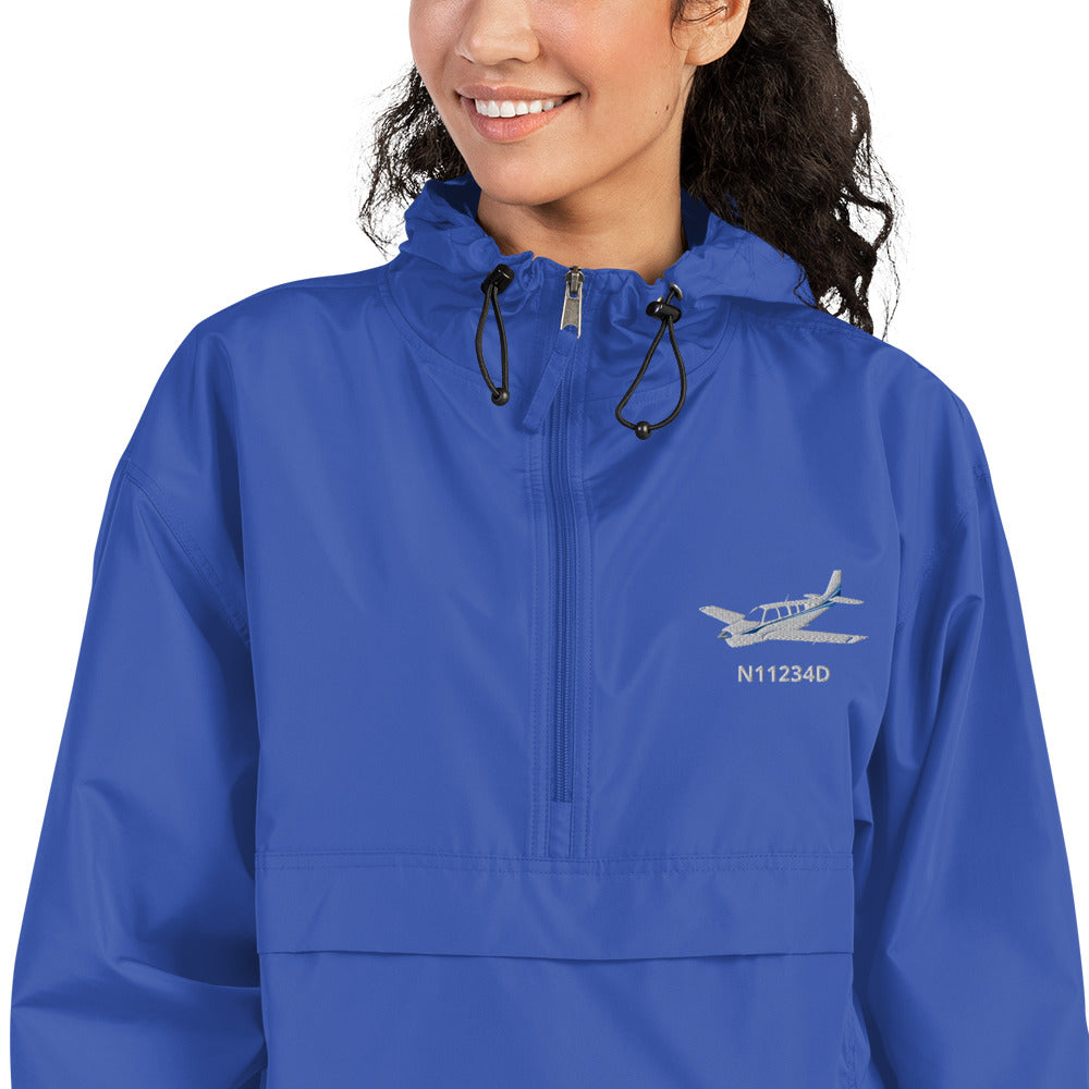 BONANZA A36 White with Stripe  CUSTOM N Number Aviation Rain weather proof Embroidered Champion Packable Zip Jacket