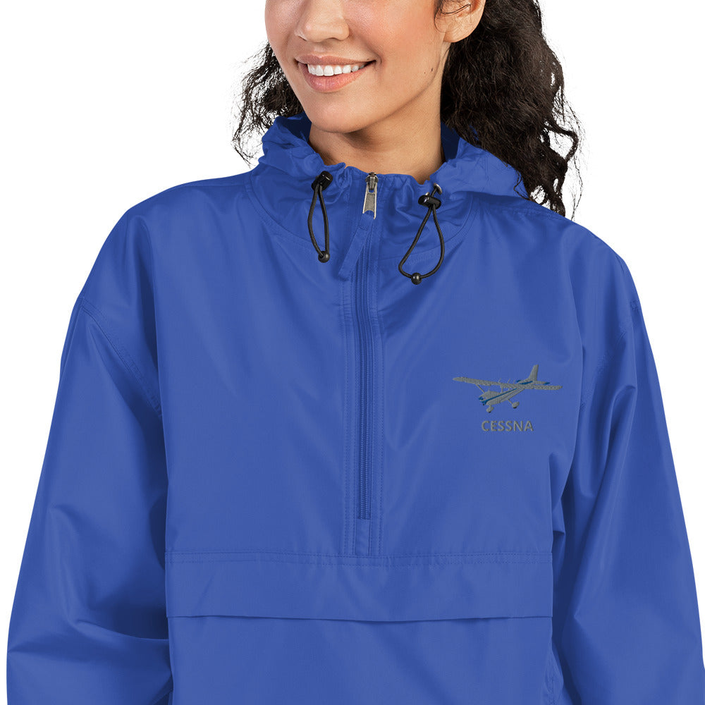 CESSNA 172 Skyhawk Polished grey - Blue Trim Aviation Rain weather proof Embroidered Champion Packable Zip Jacket