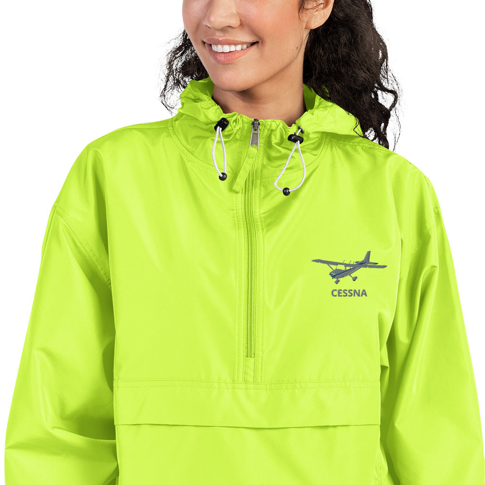 CESSNA 172 Skyhawk Polished grey - Blue Trim Aviation Rain weather proof Embroidered Champion Packable Zip Jacket