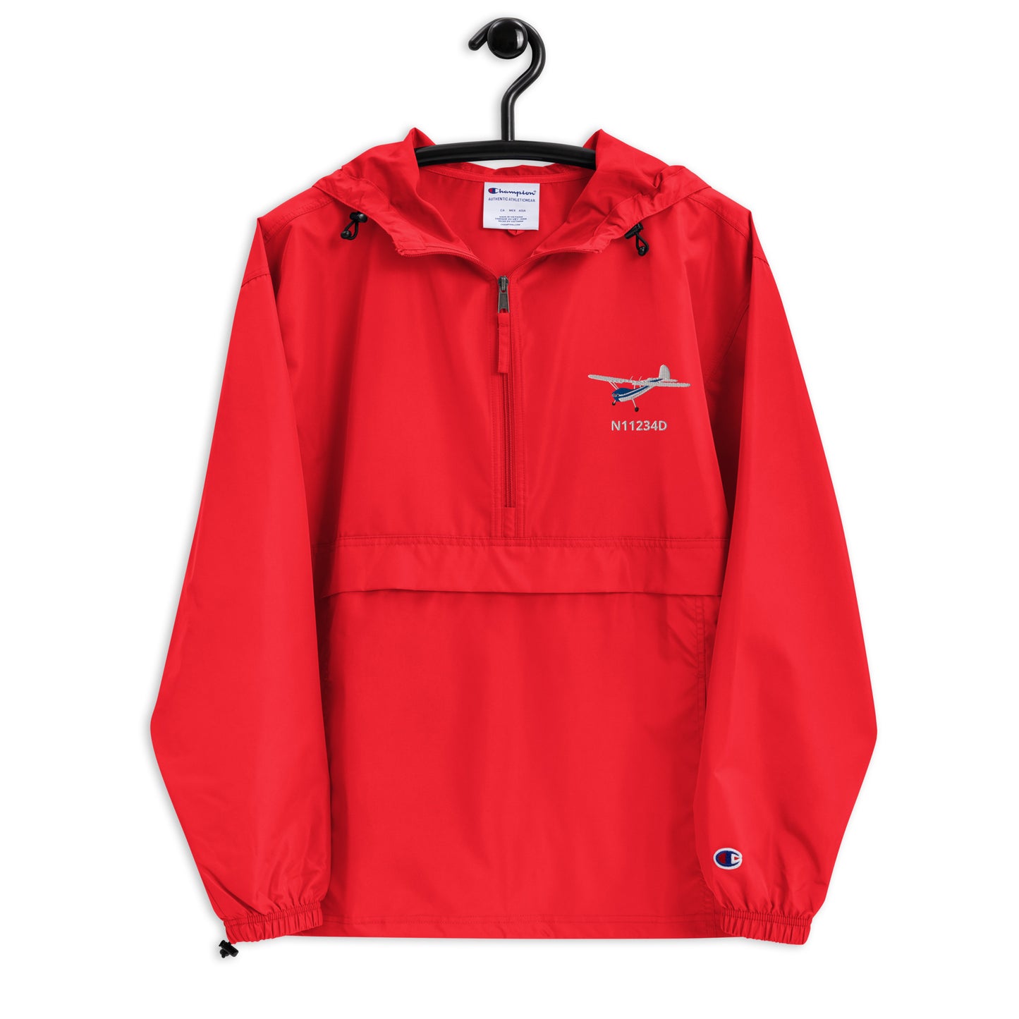 CESSNA 140 White - Red Trim CUSTOM N NUMBER Aviation Rain weather proof Embroidered Champion Packable Zip Jacket