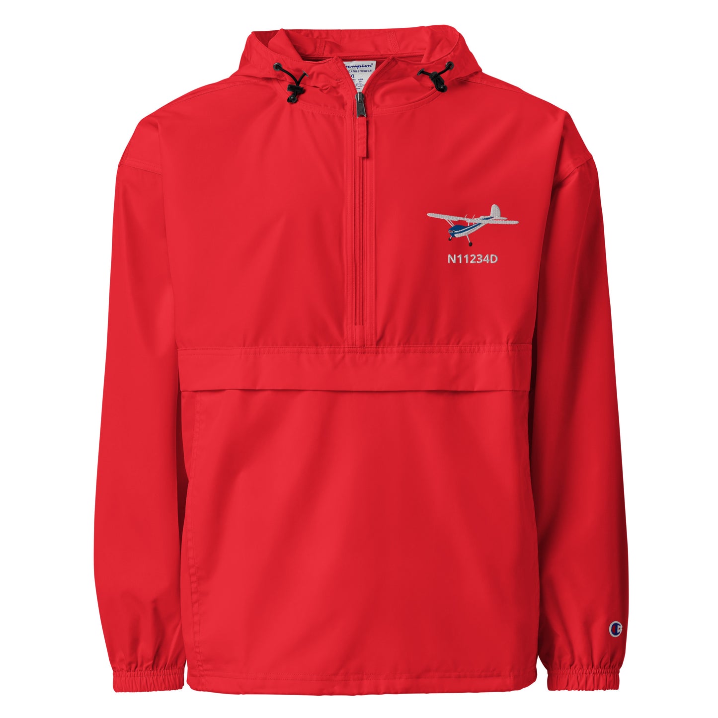 CESSNA 140 White - Red Trim CUSTOM N NUMBER Aviation Rain weather proof Embroidered Champion Packable Zip Jacket