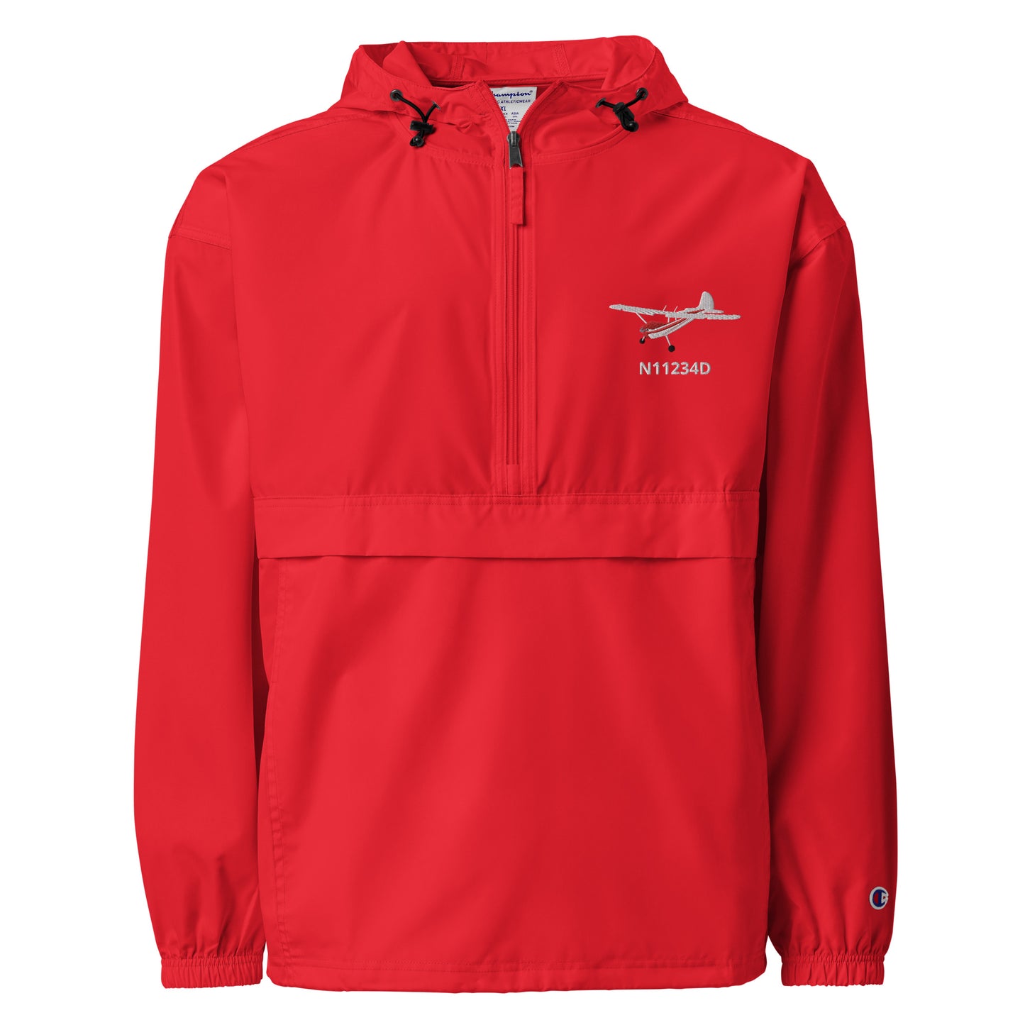 CESSNA 170 White - Red Trim CUSTOM N NUMBER Aviation Rain weather proof Embroidered Champion Packable Zip Jacket