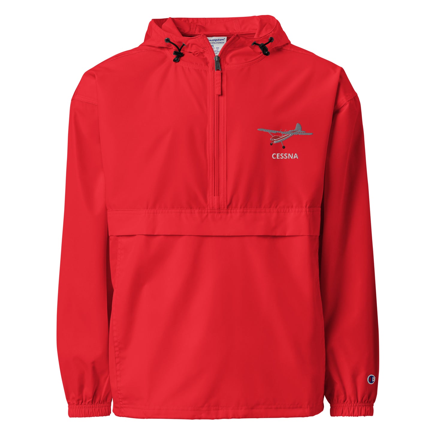 CESSNA 170 Polished grey - Red Trim  Aviation Rain weather proof Embroidered Champion Packable Zip Jacket.