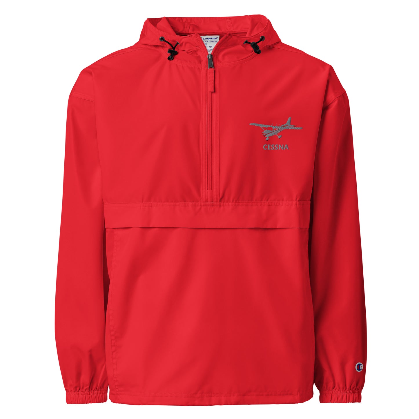 CESSNA 172 Skyhawk Polished grey - Red Trim Aviation Rain weather proof Embroidered Champion Packable Zip Jacket