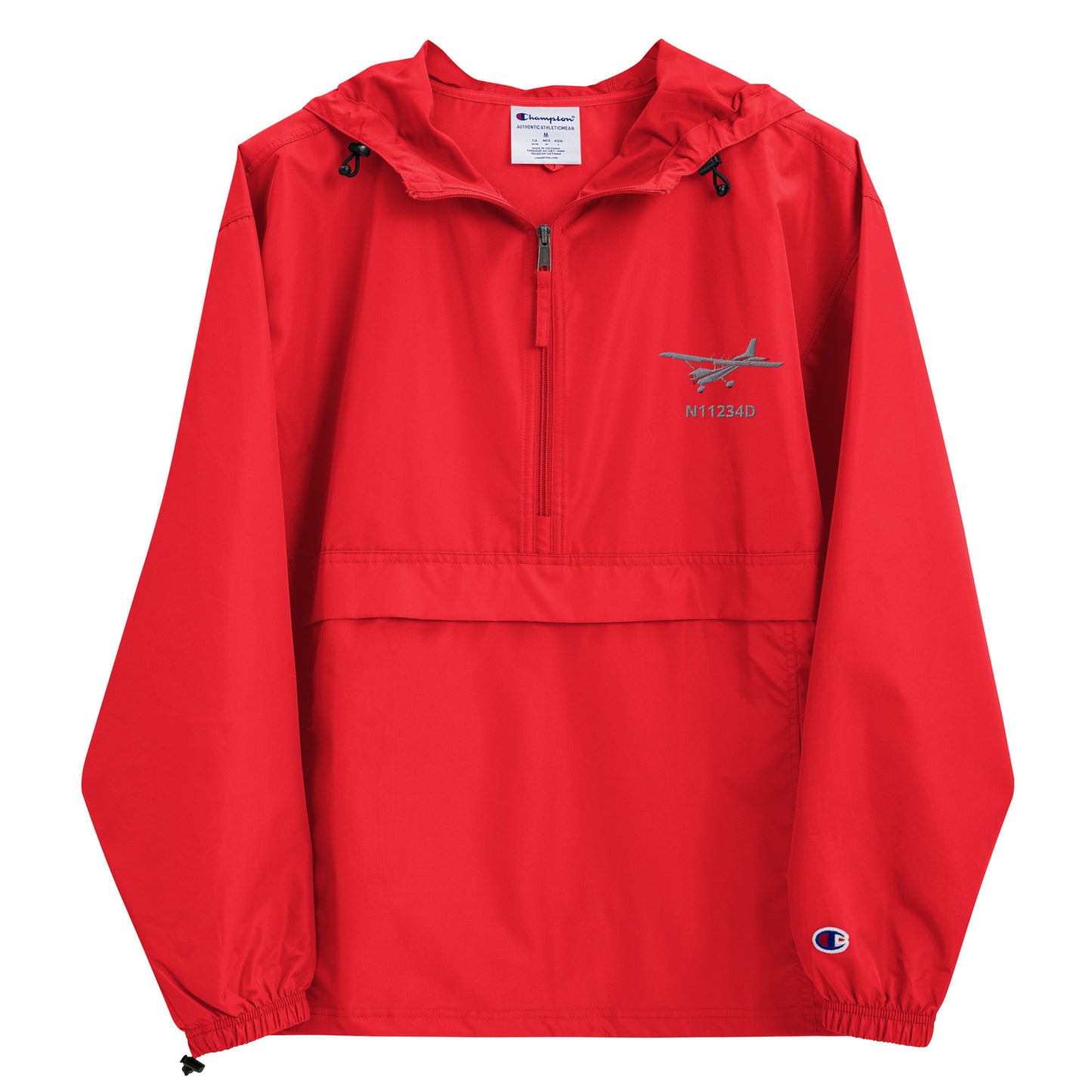 CESSNA 172 Skyhawk Polished grey- Red CUSTOM N NUMBER Aviation Rain weather proof Embroidered Champion Packable Zip Jacket