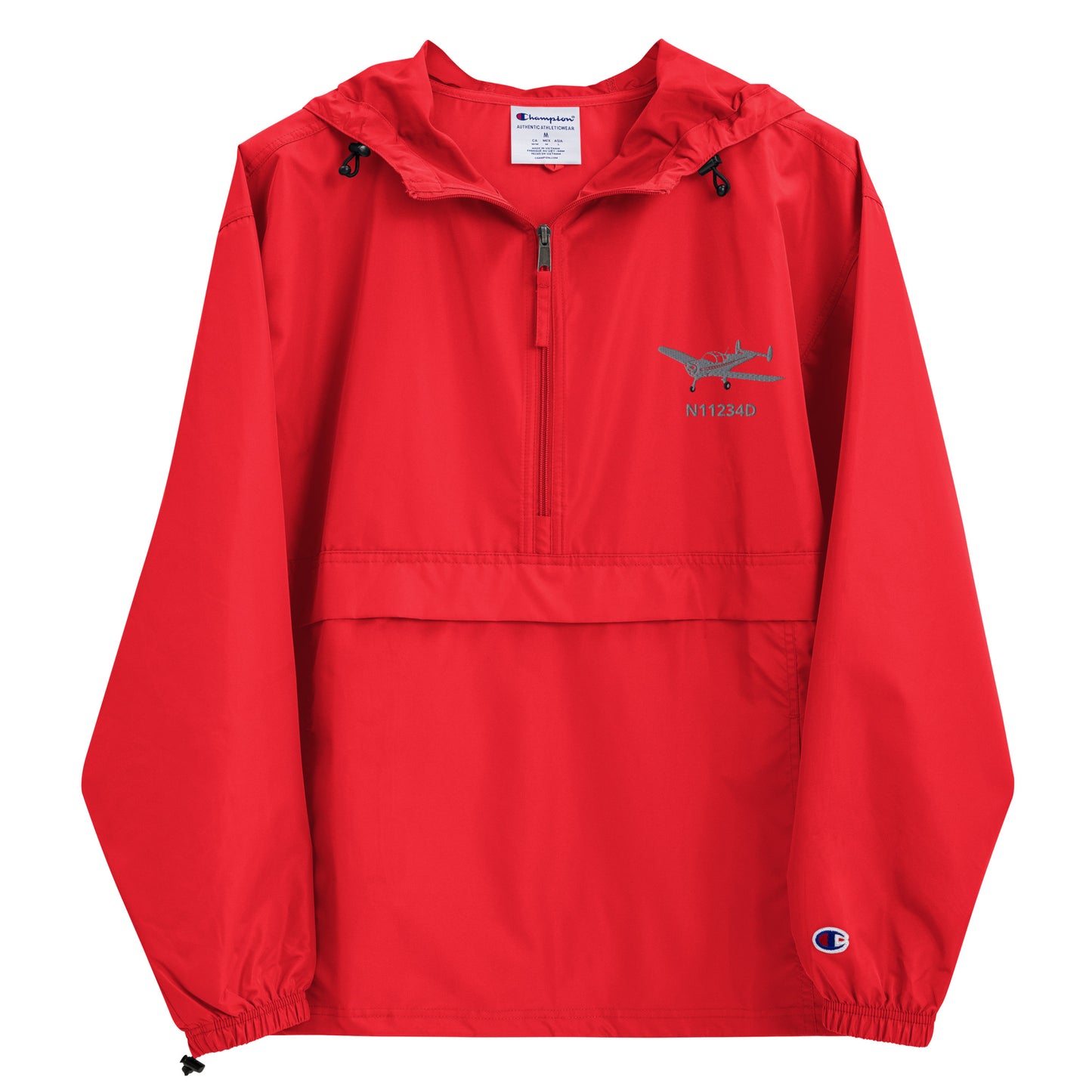 ERCOUPE polished grey - red trim CUSTOM N Number Aviation Rain weather proof Embroidered Champion Packable Zip Jacket