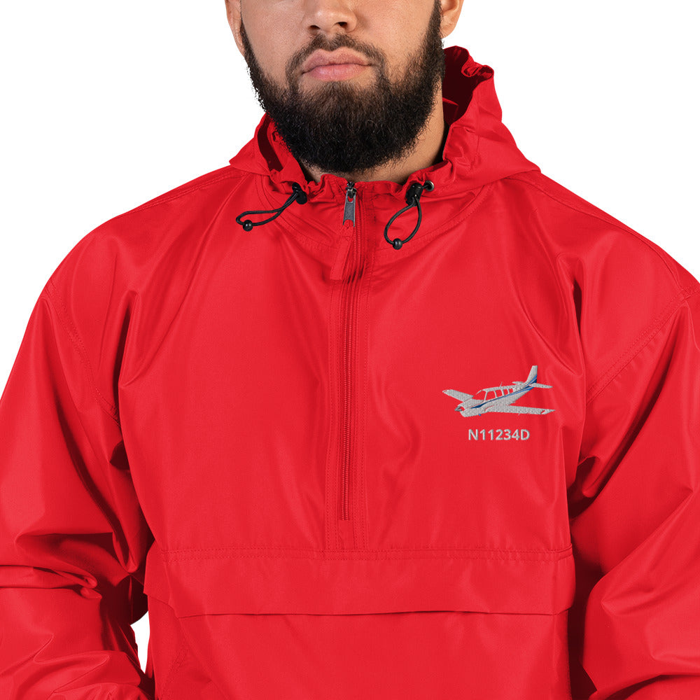 BONANZA A36 White with Stripe  CUSTOM N Number Aviation Rain weather proof Embroidered Champion Packable Zip Jacket