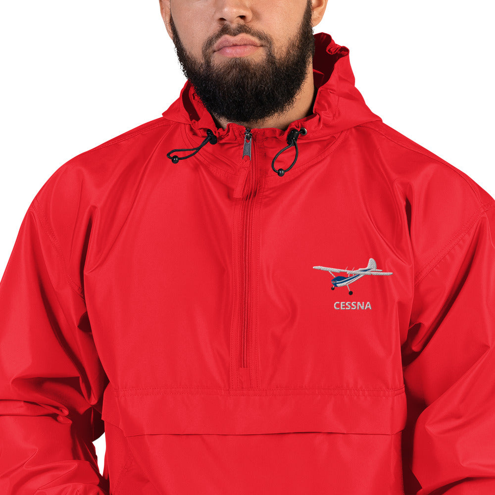 CESSNA 170 White - Blue Trim  Aviation Rain weather proof Embroidered Champion Packable Zip Jacket.