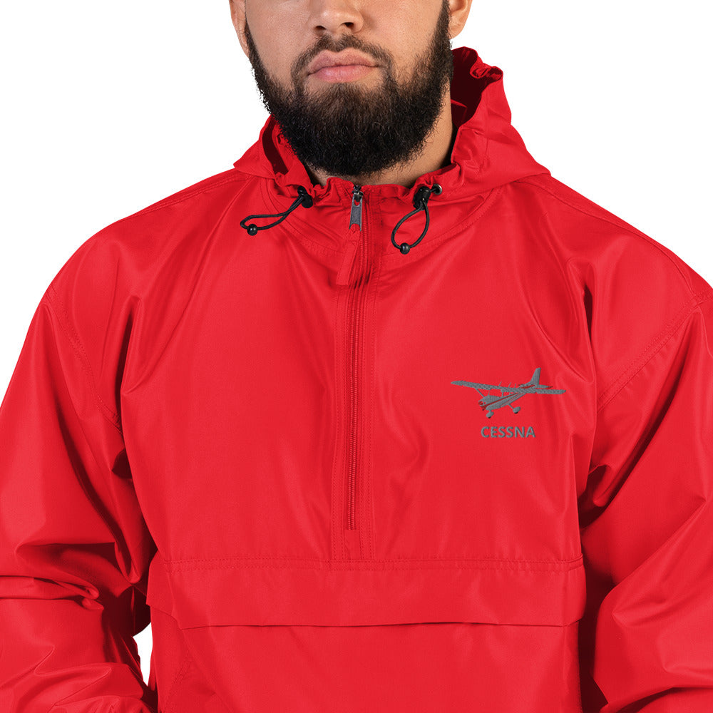 CESSNA 172 Skyhawk Polished grey - Red Trim Aviation Rain weather proof Embroidered Champion Packable Zip Jacket