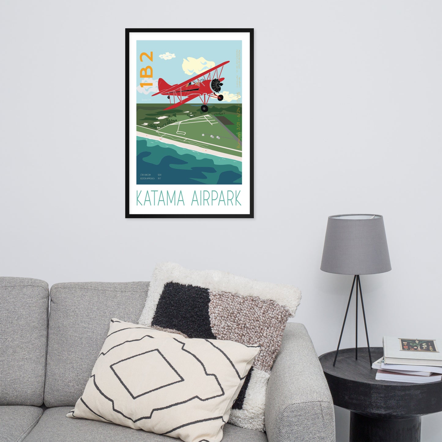 FRAMED poster 36x24 inch- Katama Airpark- Martha's Vineyard  Red Biplane Waco UPF 7 Vintage Style Retro Graphic